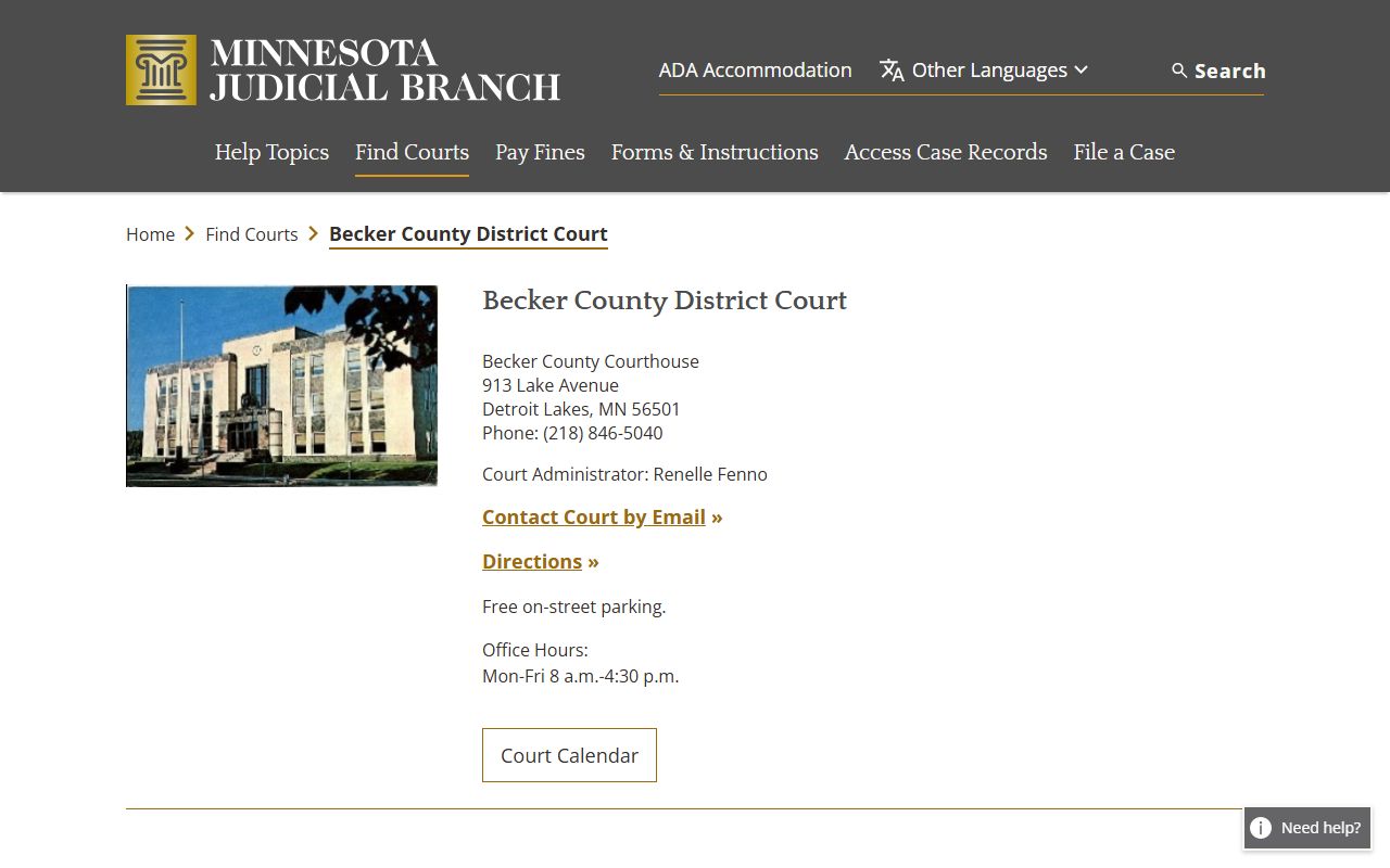 Becker County District Court civil court records