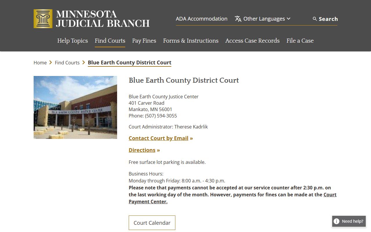 Blue Earth County District Court civil court records