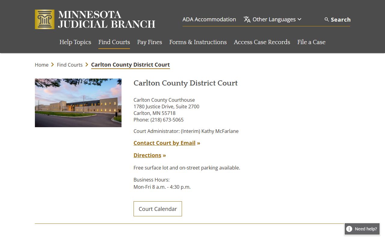 Carlton County District Court civil court records