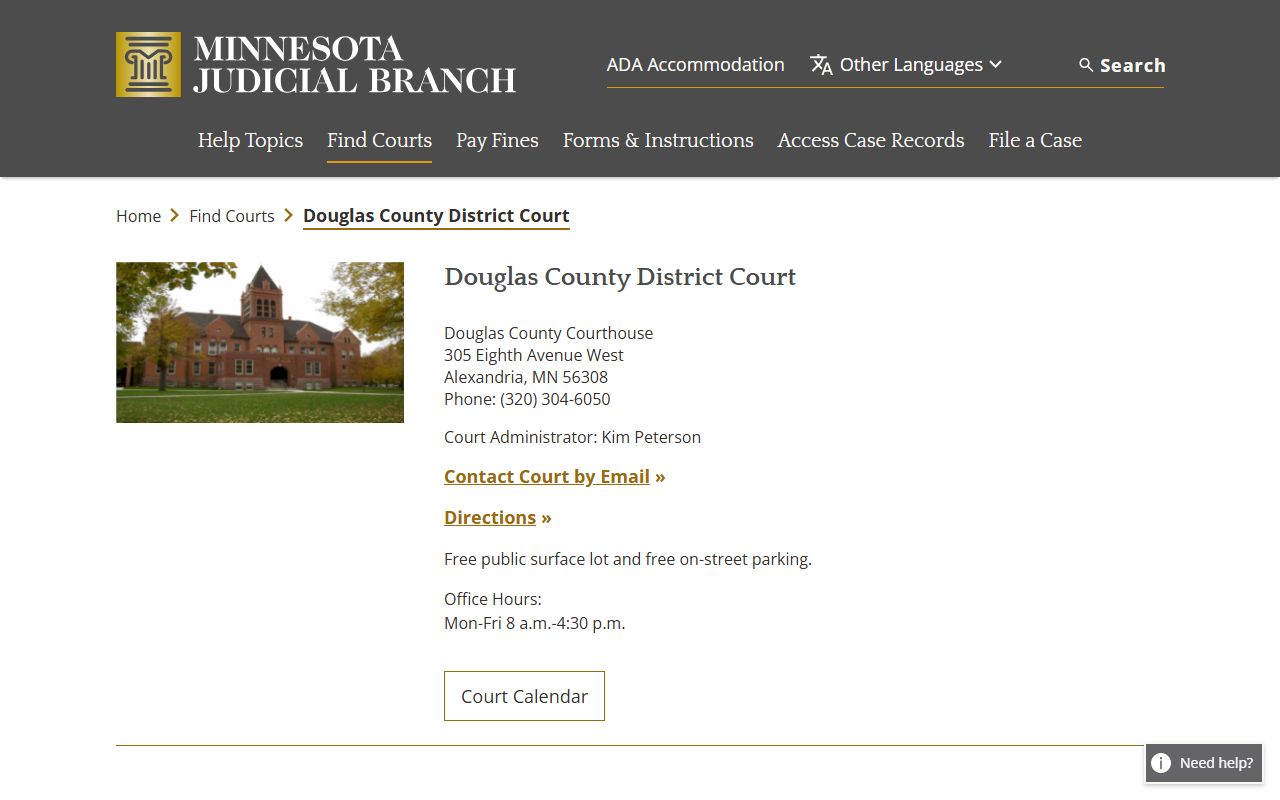 Douglas County District Court civil records portal on the Minnesota Courts website