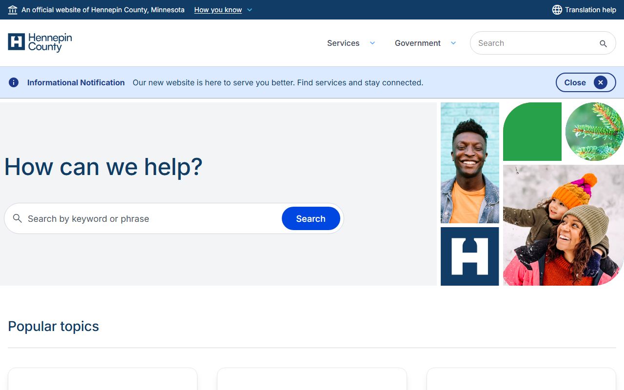 Hennepin County District Court page on the Minnesota Courts website showing civil records access and case search tools