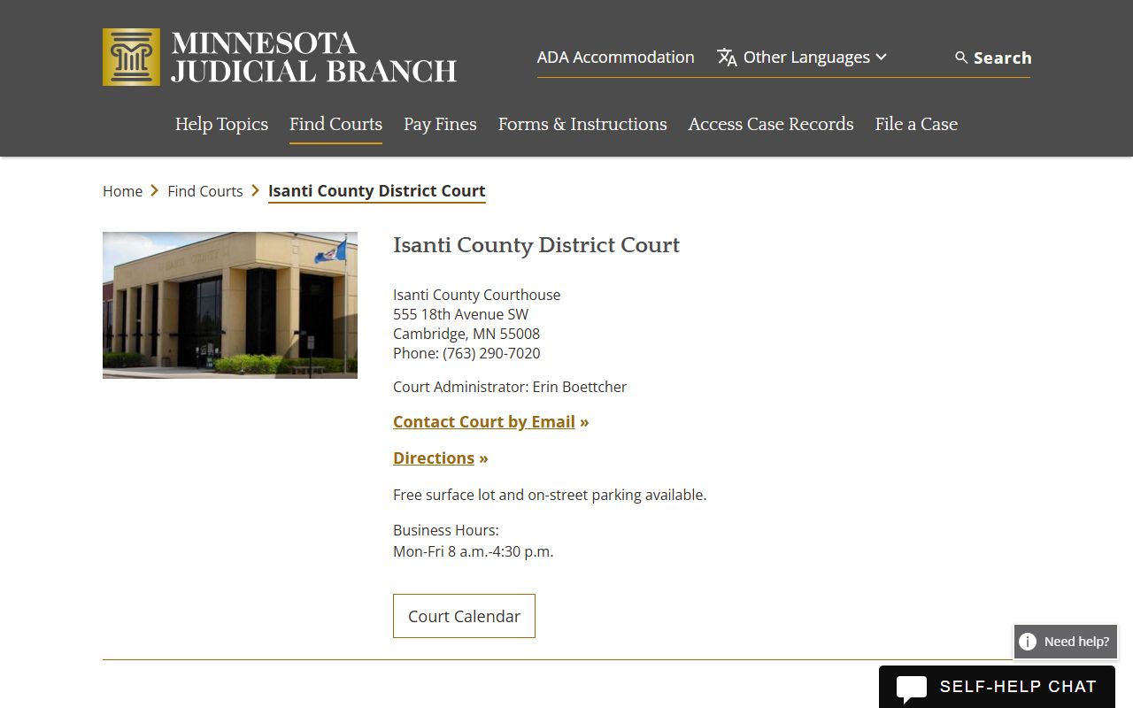 Isanti County District Court civil court records portal on mncourts.gov