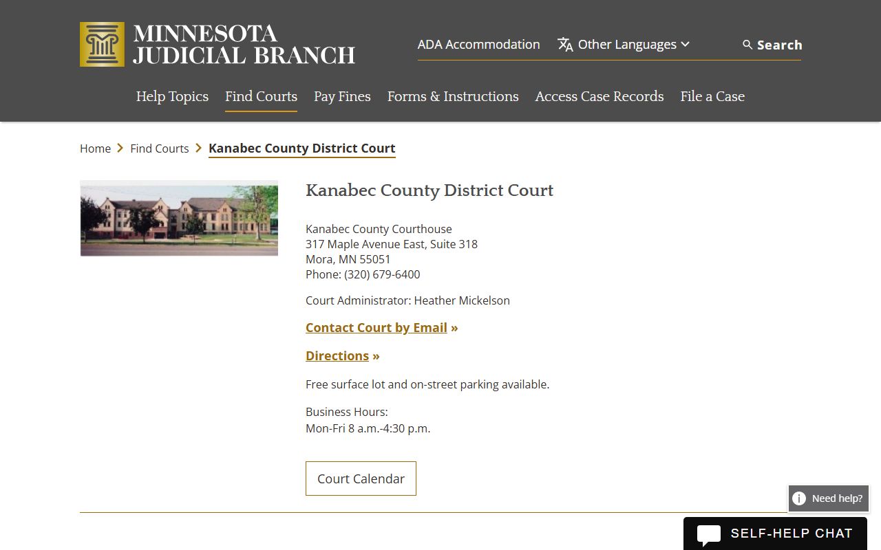 Kanabec County District Court civil court records page on mncourts.gov
