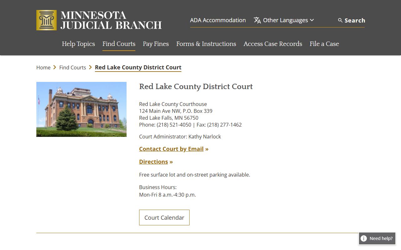Lake County District Court page on mncourts.gov showing civil court records access