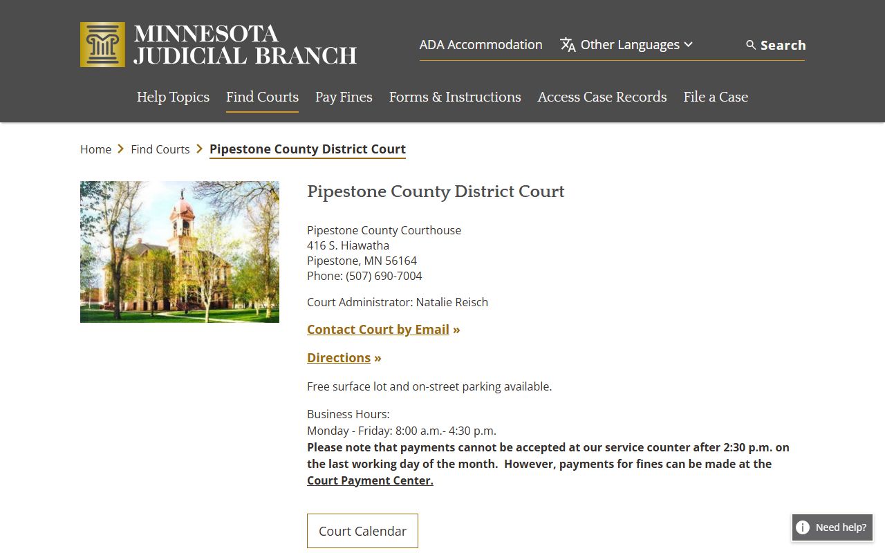 Pipestone County civil court records
