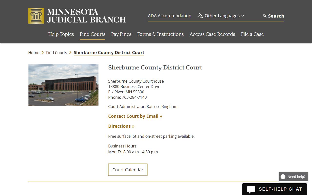 Sherburne County District Court civil court records page on the Minnesota Judicial Branch website