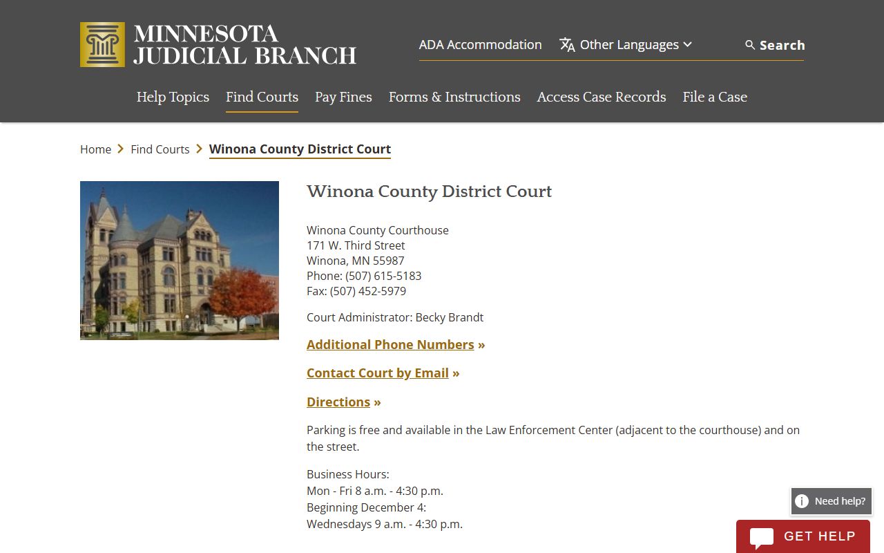 Winona County civil court records